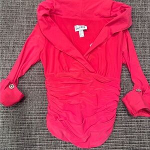 Joseph Ribkoff Deep V Rouched Vibrant Pink Blouse